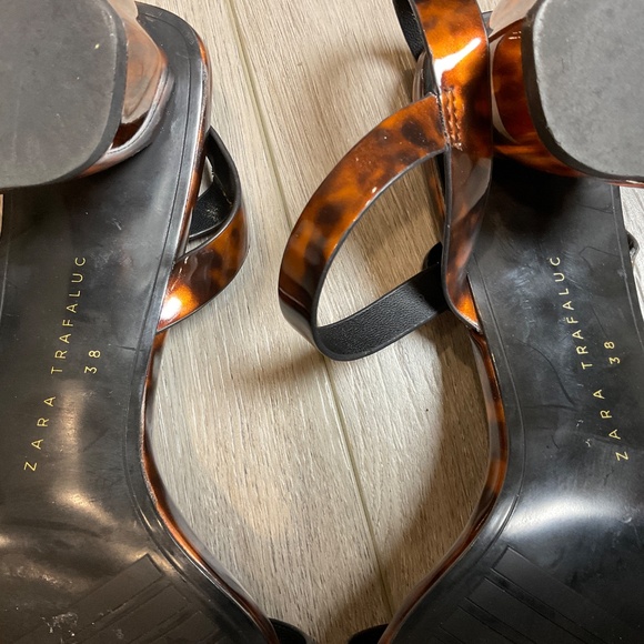 ZARA TRAFALUC  Tortoise Open Toe Heel Sandal Size 7.5 EU 38 - Picture 6 of 6